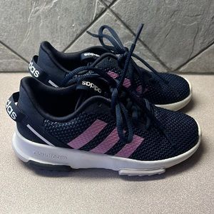 Girls adidas sneakers size 13 - navy and purple-lavender stripes